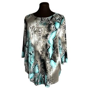 Jostar Slinky Stretch Travel Knit Snake Print 3/4 Sleeves Top Tunic